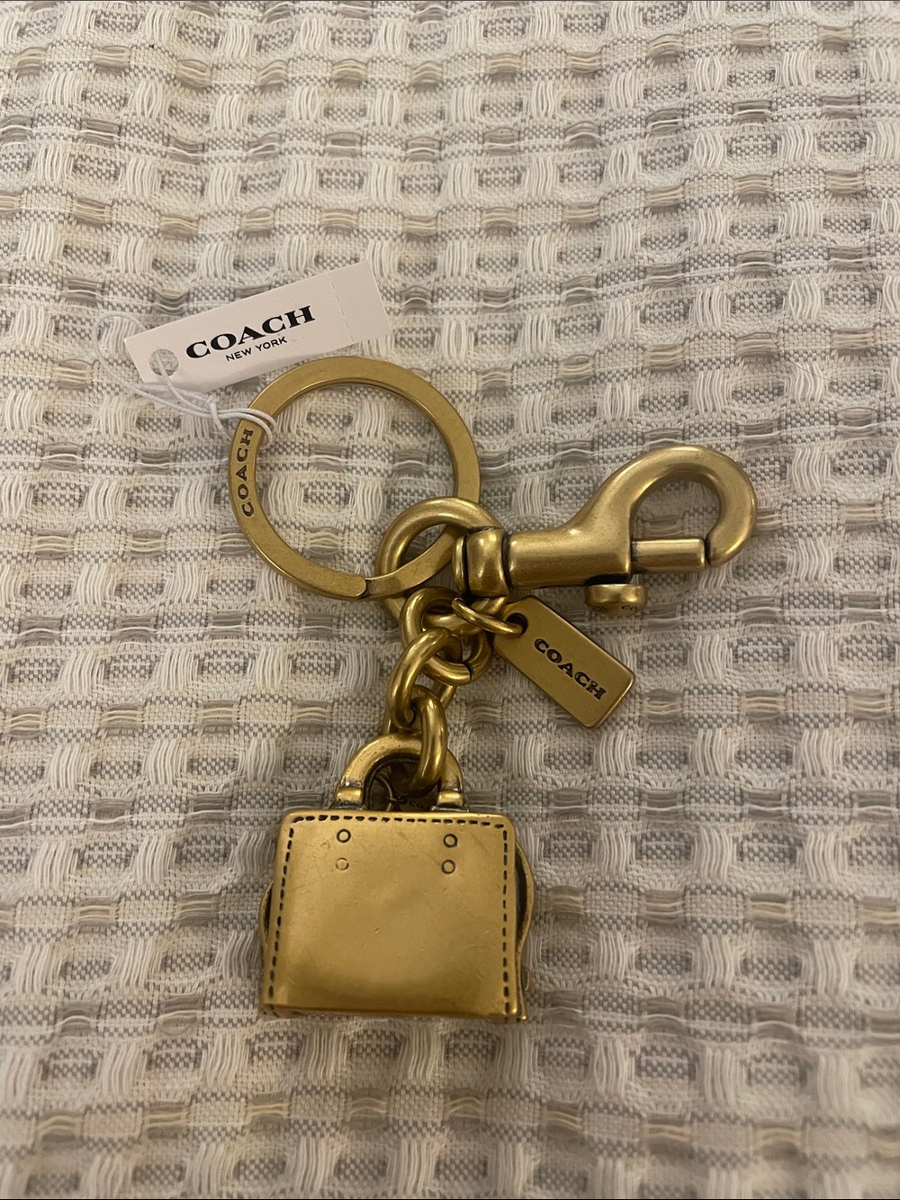Coach Rogue Gold-Tone Mini Purse Keychain with Logo Tag